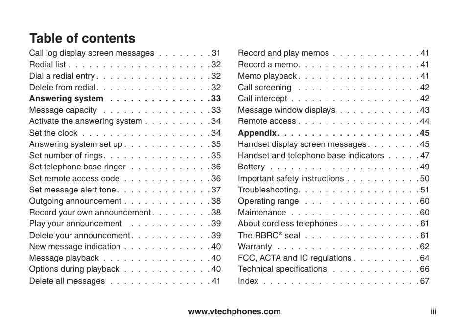 VTech LS6126-5 User Manual | Page 3 / 73