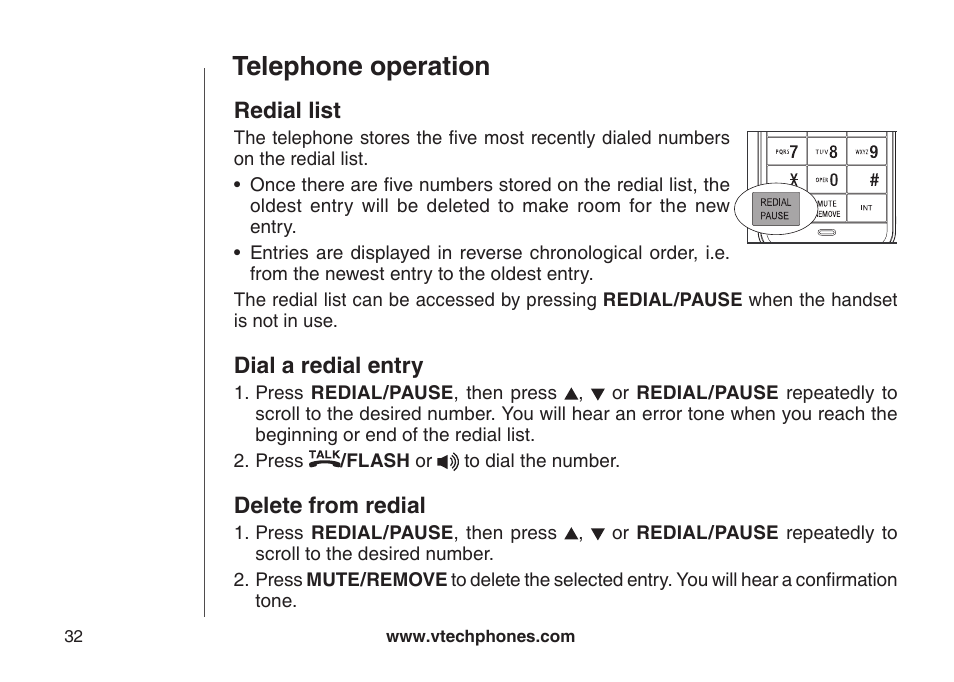 Telephone operation | VTech LS6126-5 User Manual | Page 35 / 73