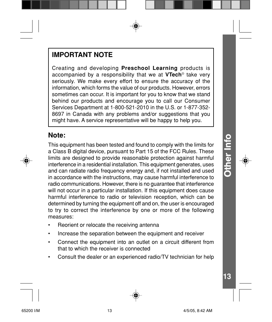 Other info | VTech Fly & Learn Globe User Manual | Page 14 / 14