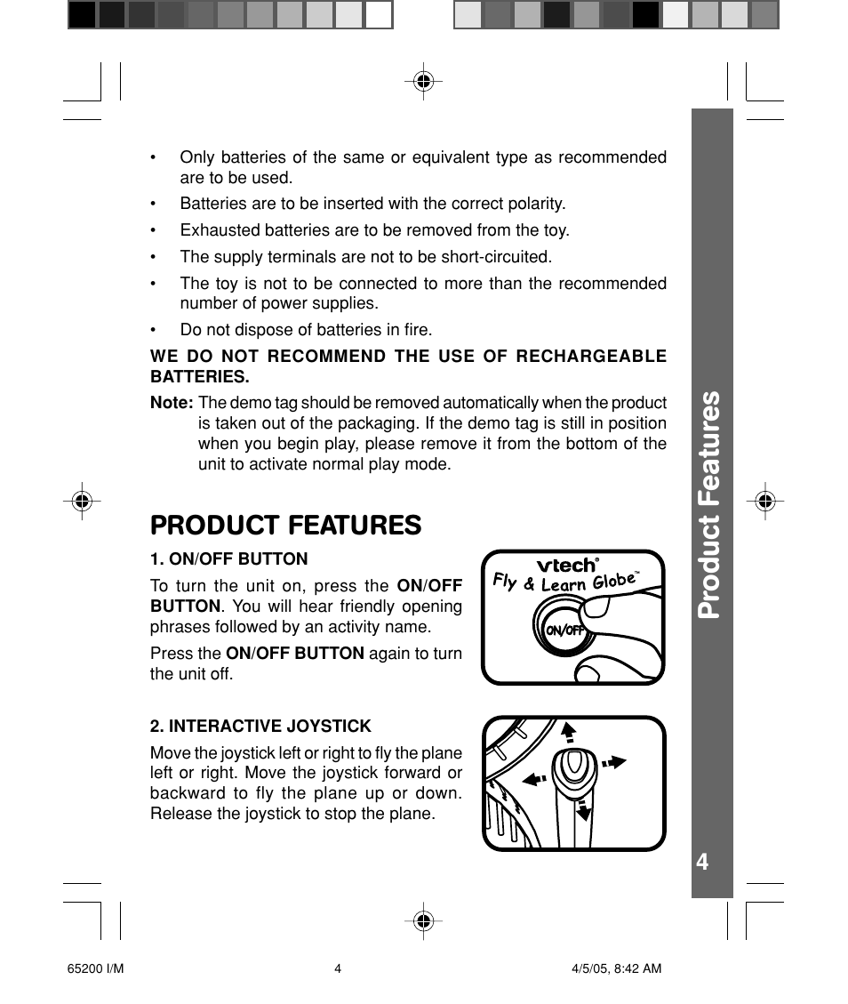 Pr oduct f eatur es, Product features | VTech Fly & Learn Globe User Manual | Page 5 / 14