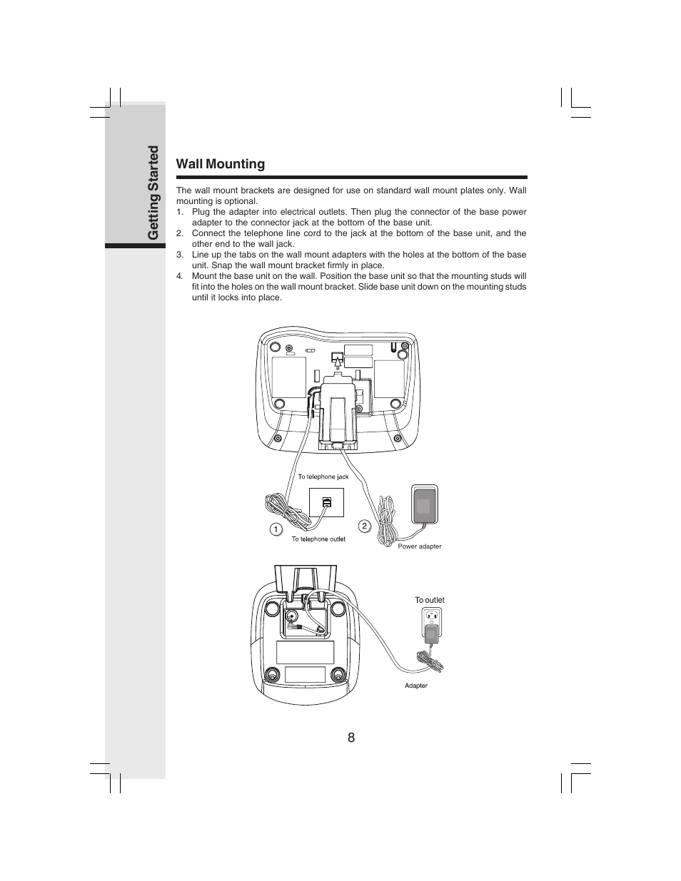 8getting started wall mounting | VTech i 6773 User Manual | Page 11 / 45