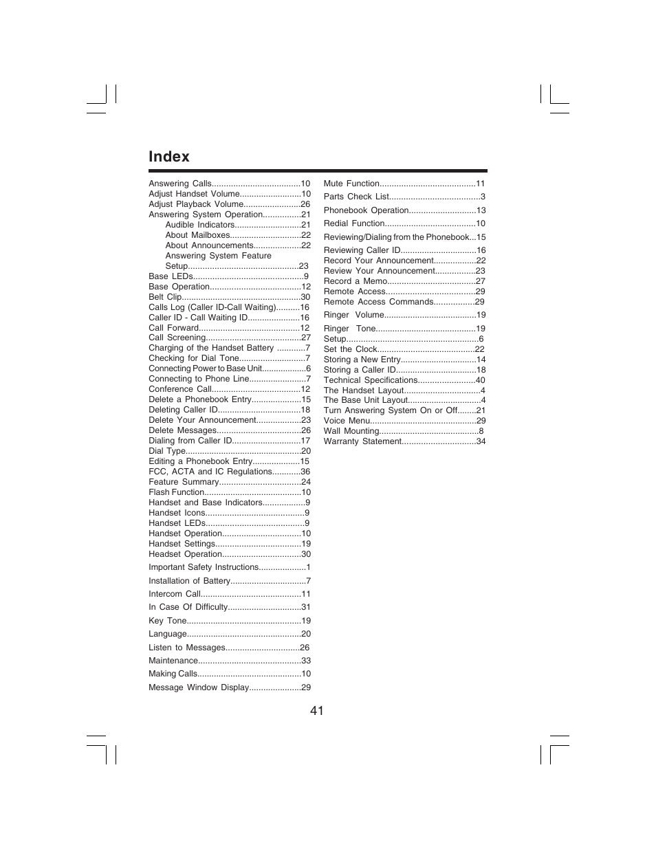 Index | VTech i 6773 User Manual | Page 44 / 45