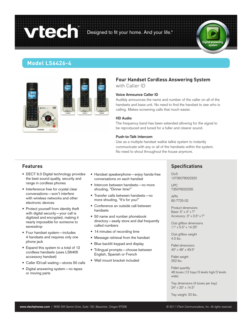 VTech LS6426-4 User Manual | 1 page
