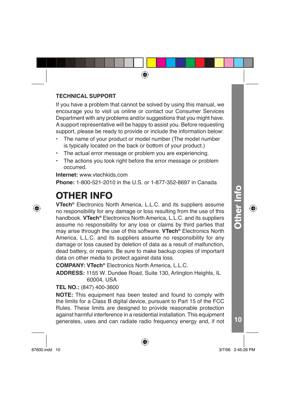 Other info | VTech QUIZ BIZ User Manual | Page 11 / 12