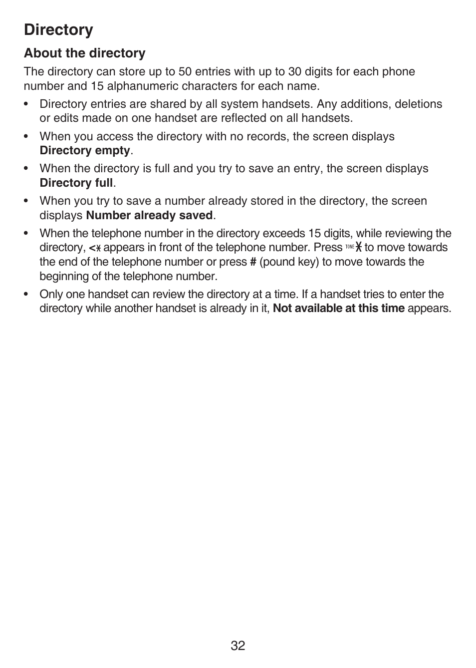 Directory about the directory, Directory | VTech LS6426-3 User Manual | Page 36 / 82