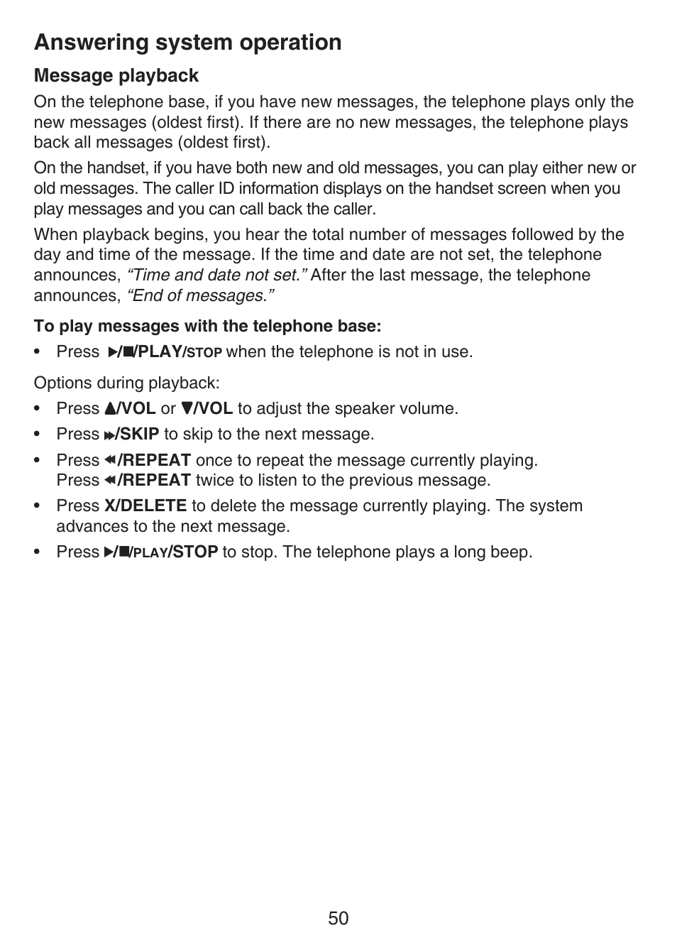 Message playback, Answering system operation | VTech LS6426-3 User Manual | Page 54 / 82