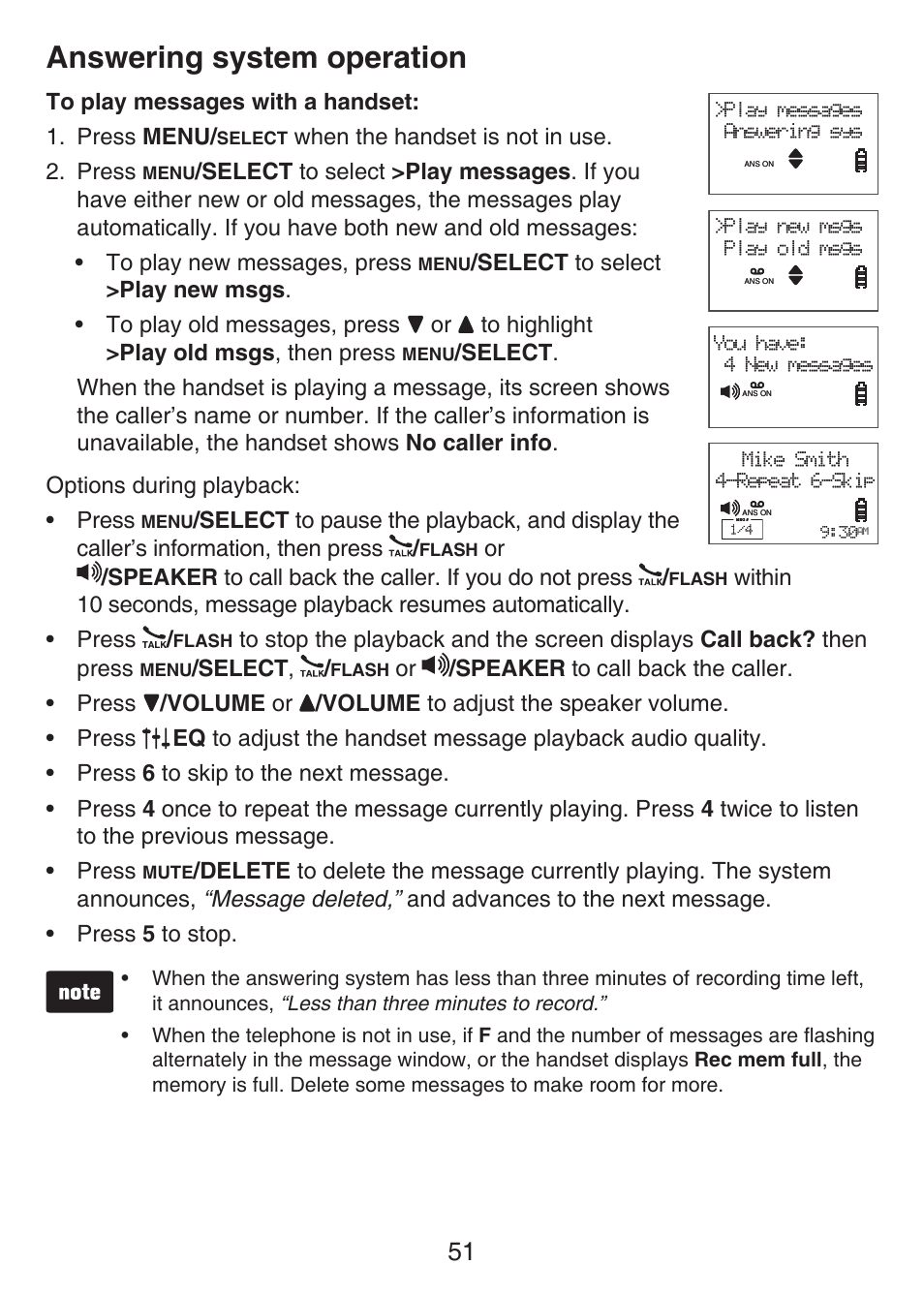 Answering system operation | VTech LS6426-3 User Manual | Page 55 / 82