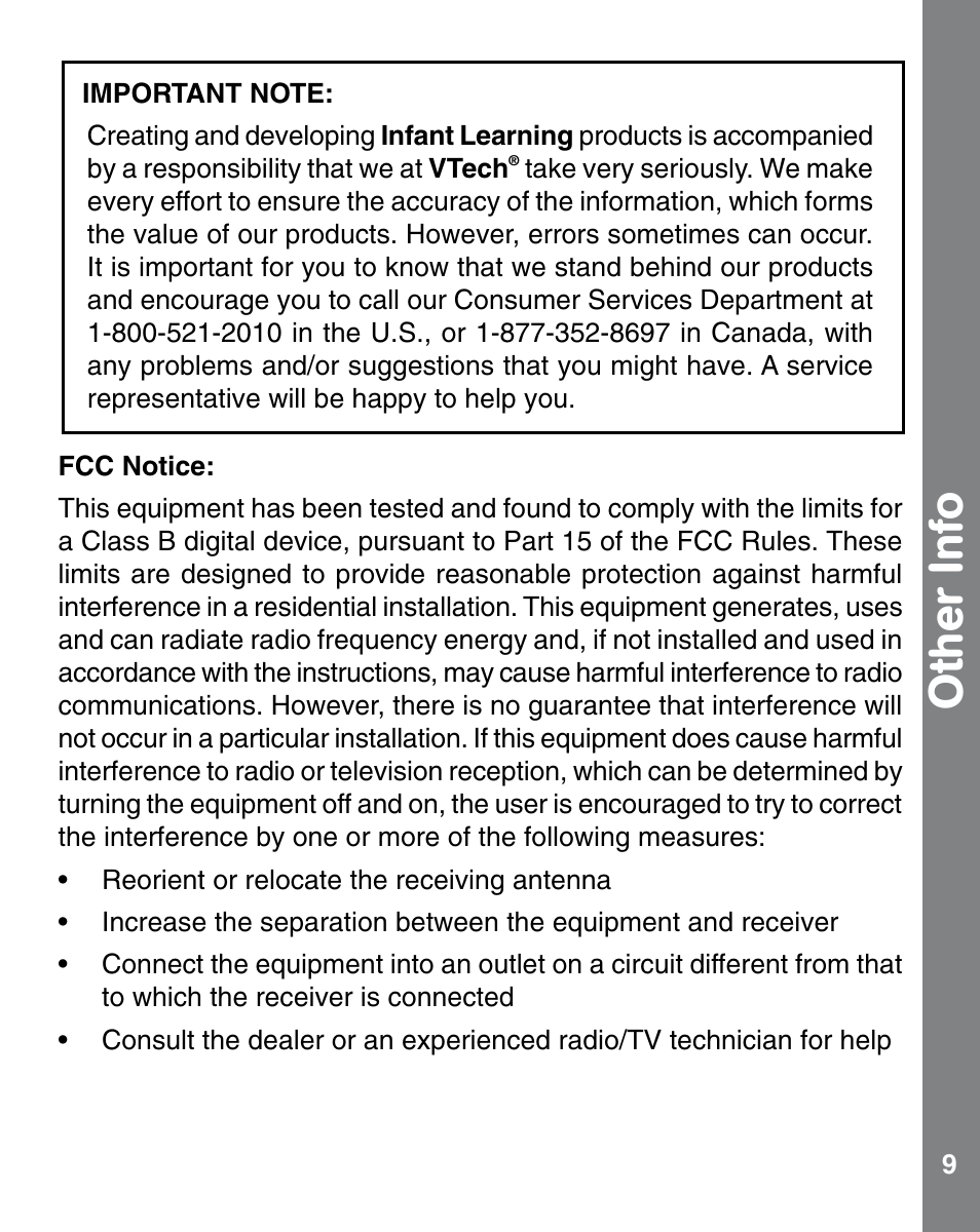 Other info | VTech 91-002554-006-000 User Manual | Page 9 / 10