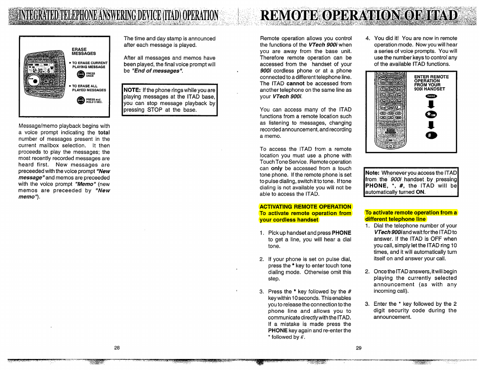 Remote operation ofiltad, To activate remote operation from a, Remote operation of itad | VTech 900I User Manual | Page 16 / 24