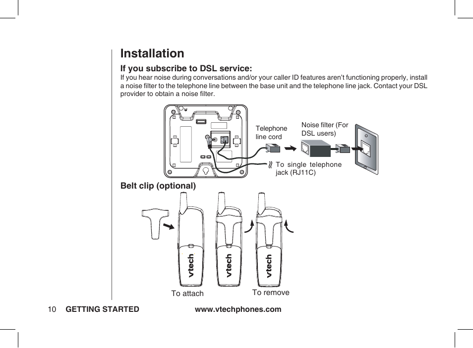 If you subscribe to dsl service, Installation | VTech ia5877 User Manual | Page 11 / 51