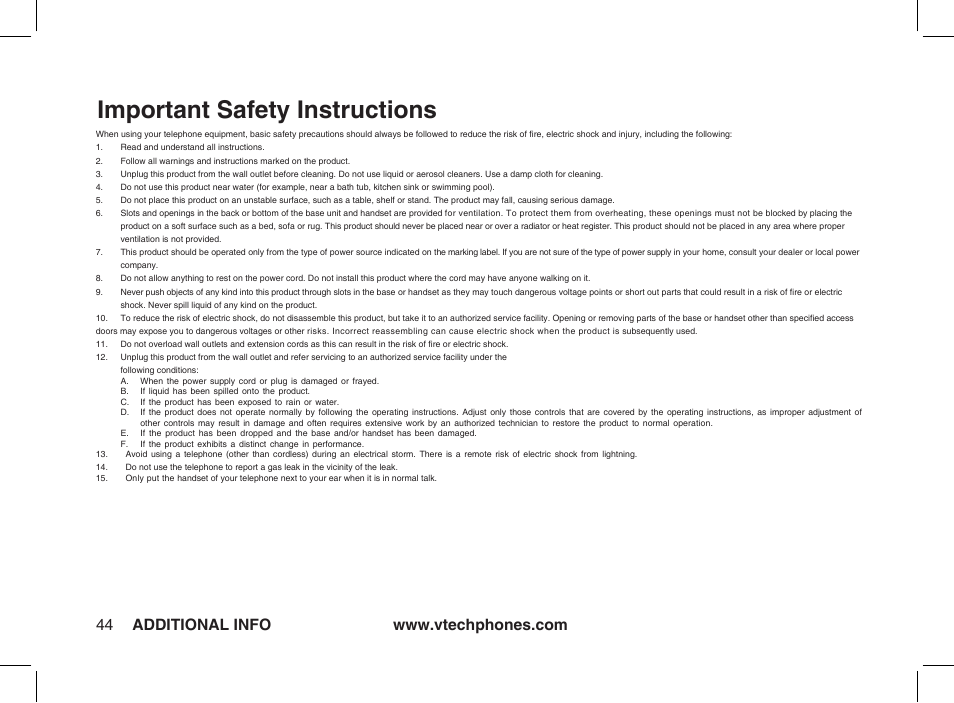 Important safety instructions | VTech ia5877 User Manual | Page 45 / 51