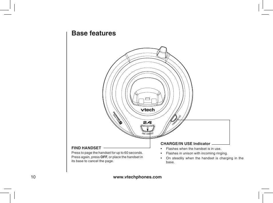 Base features | VTech gz2338 User Manual | Page 10 / 44