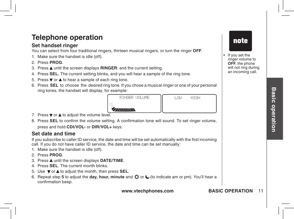 Telephone operation, Bas ic o pe ra tio n | VTech gz2338 User Manual | Page 11 / 44