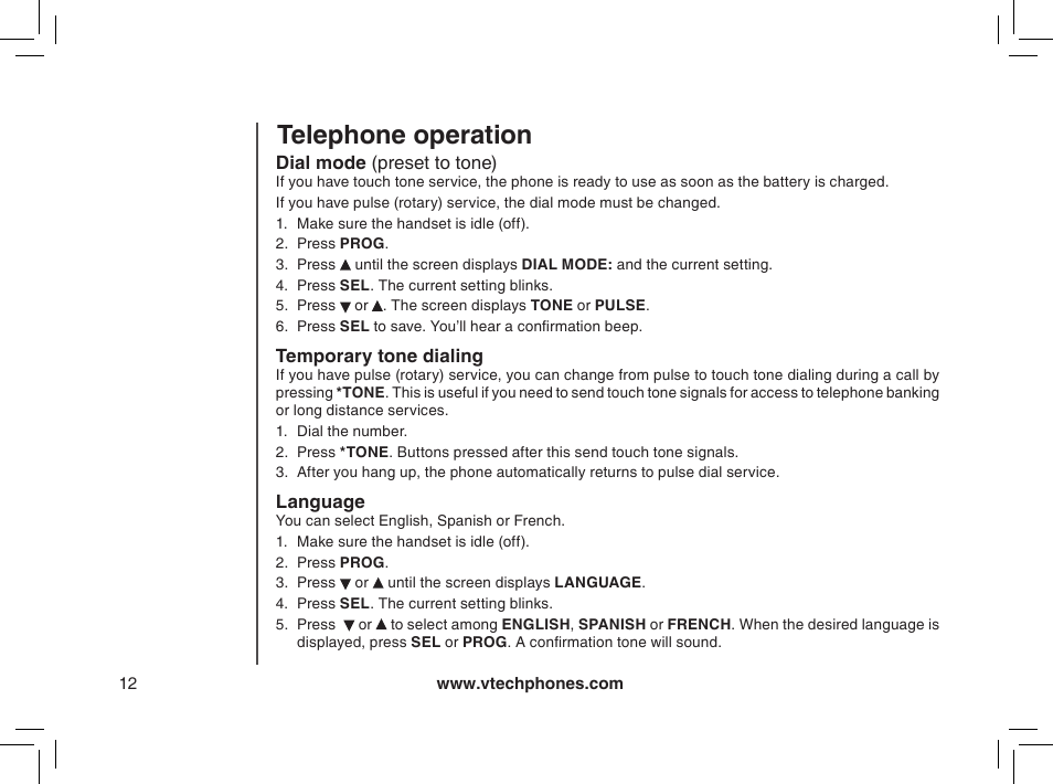 Telephone operation | VTech gz2338 User Manual | Page 12 / 44