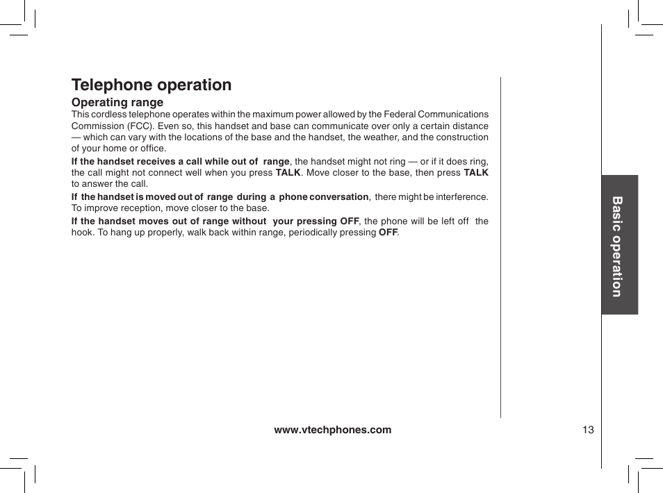 Telephone operation | VTech gz2338 User Manual | Page 13 / 44