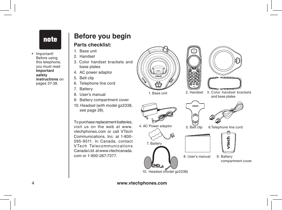 Before you begin | VTech gz2338 User Manual | Page 4 / 44