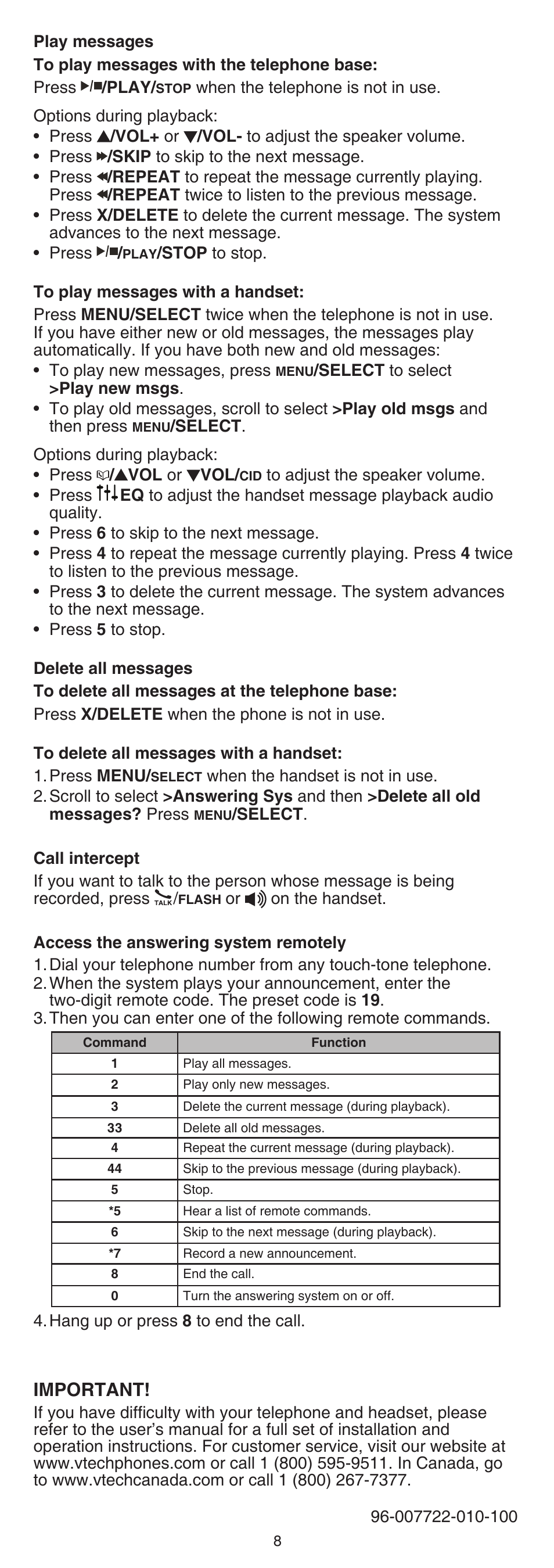 Important | VTech LS6325-2 User Manual | Page 8 / 8