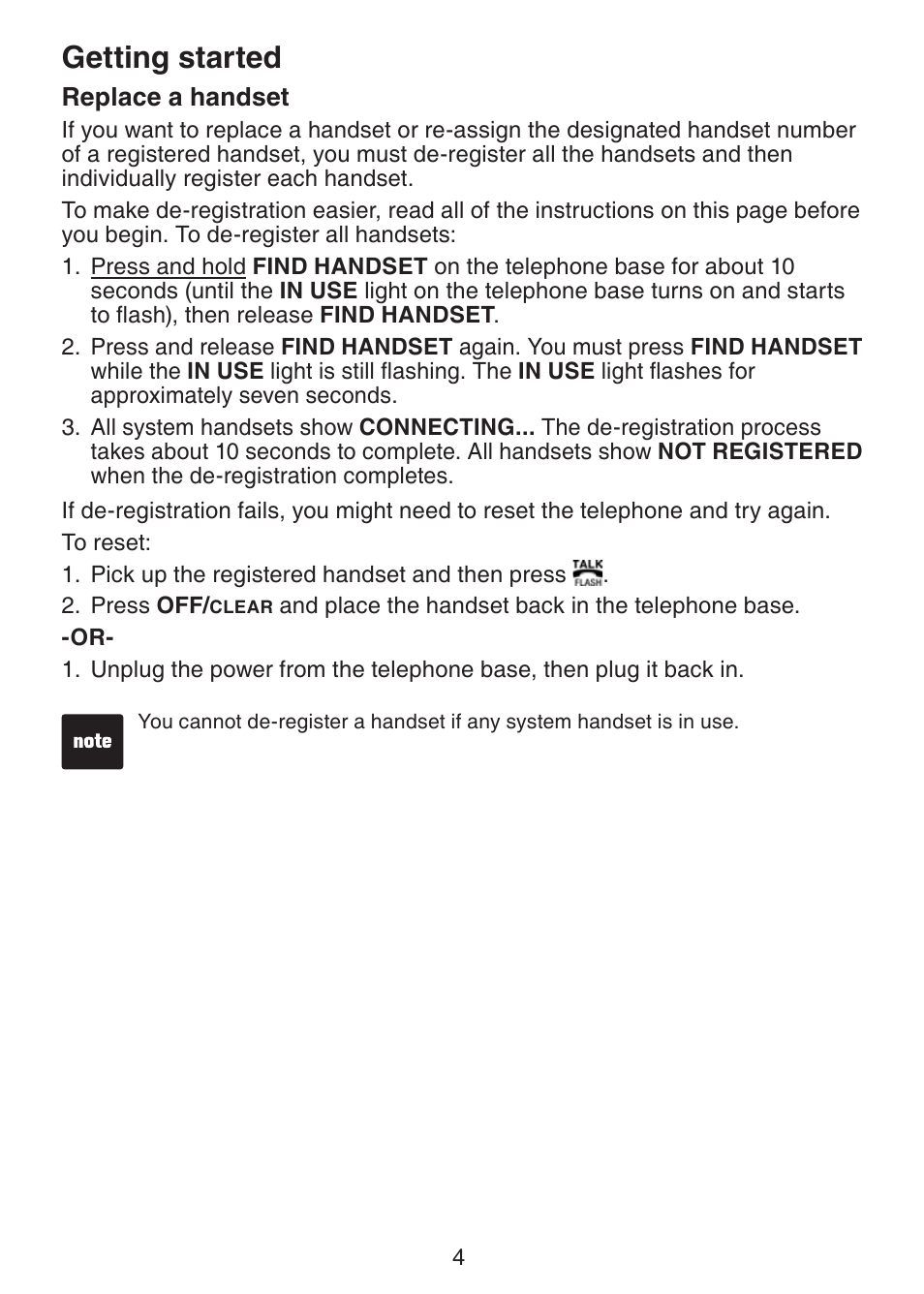 Replace a handset, Getting started | VTech LS6226-2 User Manual | Page 7 / 18