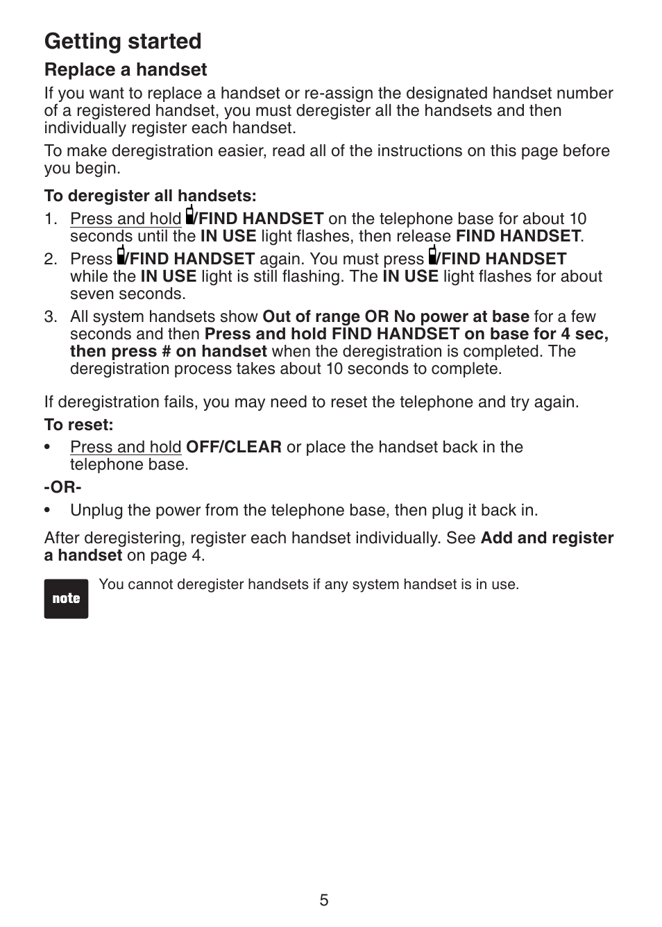 Replace a handset, Getting started | VTech DS6301 User Manual | Page 8 / 20