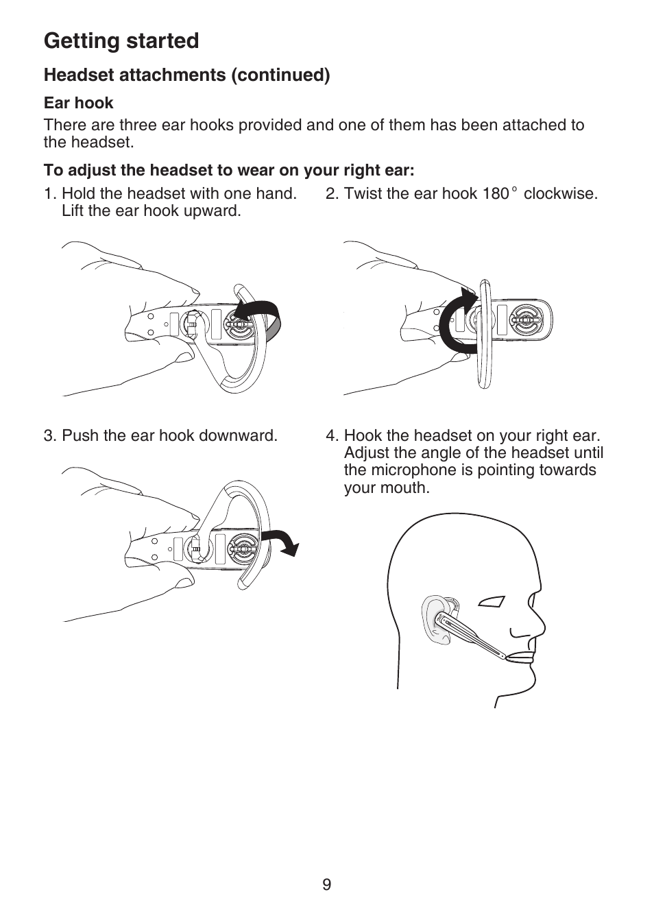 Getting started, Headset attachments (continued) | VTech DECT 6.0 LS6375-3 User Manual | Page 13 / 89