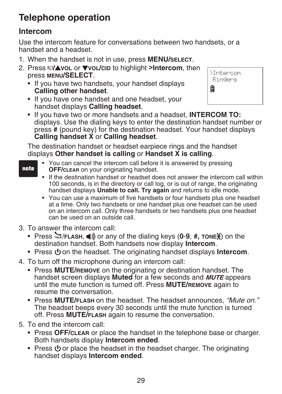 Intercom, Telephone operation | VTech DECT 6.0 LS6375-3 User Manual | Page 33 / 89