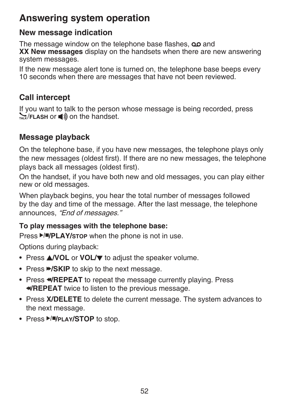 New message indication, Call intercept, Message playback | Answering system operation | VTech DECT 6.0 LS6375-3 User Manual | Page 56 / 89