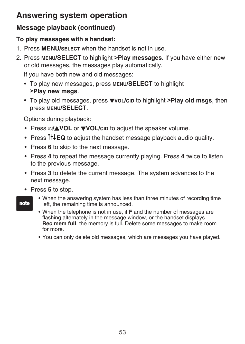 Answering system operation, Message playback (continued) | VTech DECT 6.0 LS6375-3 User Manual | Page 57 / 89