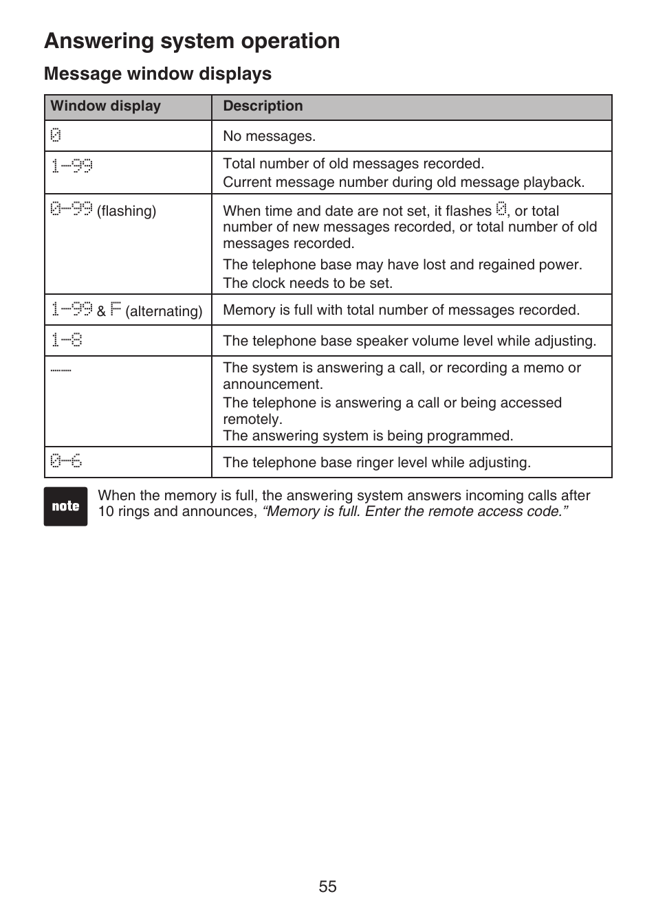 Message window displays, Answering system operation | VTech DECT 6.0 LS6375-3 User Manual | Page 59 / 89