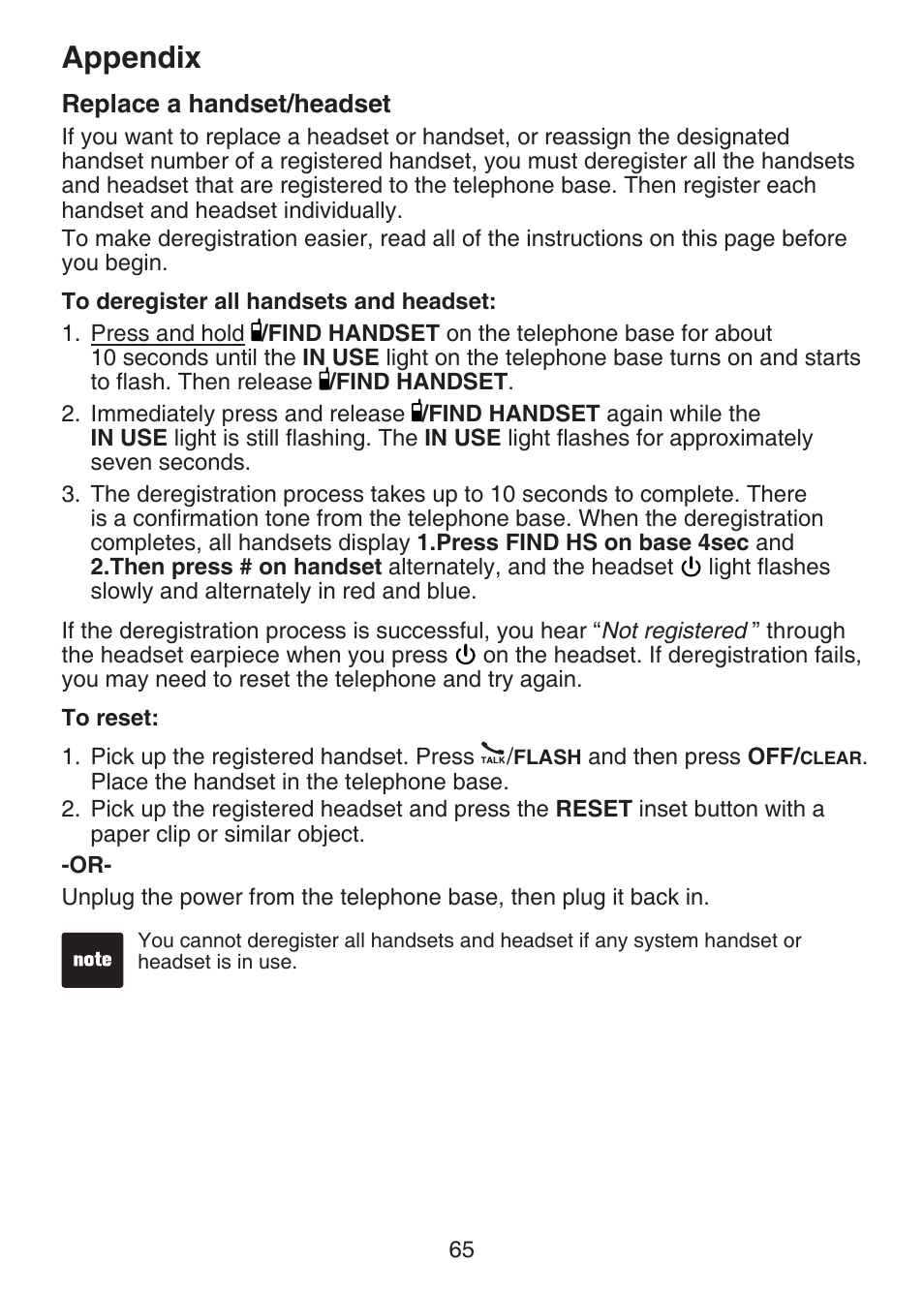 Replace a handset/headset, Appendix | VTech DECT 6.0 LS6375-3 User Manual | Page 69 / 89