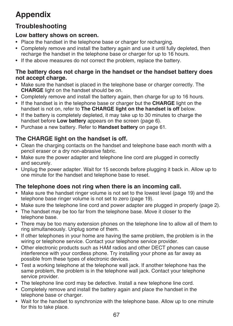 Appendix, Troubleshooting | VTech DECT 6.0 LS6375-3 User Manual | Page 71 / 89