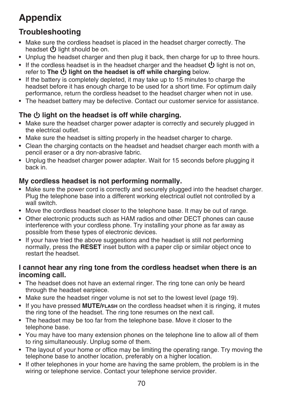 Appendix, Troubleshooting | VTech DECT 6.0 LS6375-3 User Manual | Page 74 / 89