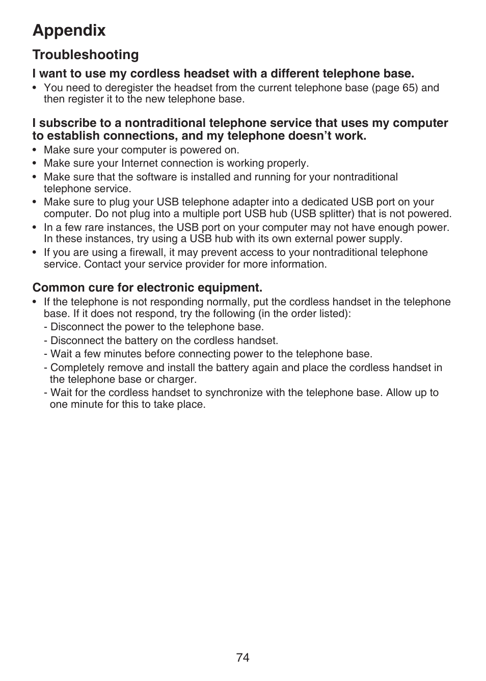 Appendix, Troubleshooting | VTech DECT 6.0 LS6375-3 User Manual | Page 78 / 89