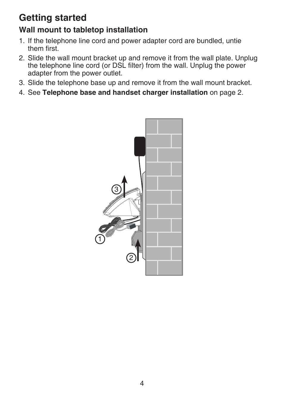 Wall mount to tabletop installation, Getting started | VTech DECT 6.0 LS6375-3 User Manual | Page 8 / 89