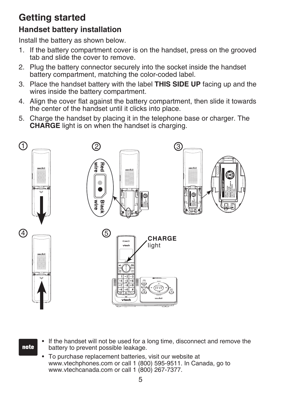 Battery installation, T battery installation, Getting started | VTech DECT 6.0 LS6375-3 User Manual | Page 9 / 89