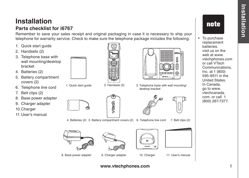 Installation, Bas ic o pe ra tio n | VTech I6778 User Manual | Page 4 / 60