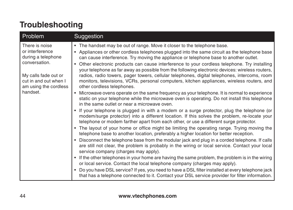 Troubleshooting | VTech I6778 User Manual | Page 47 / 60