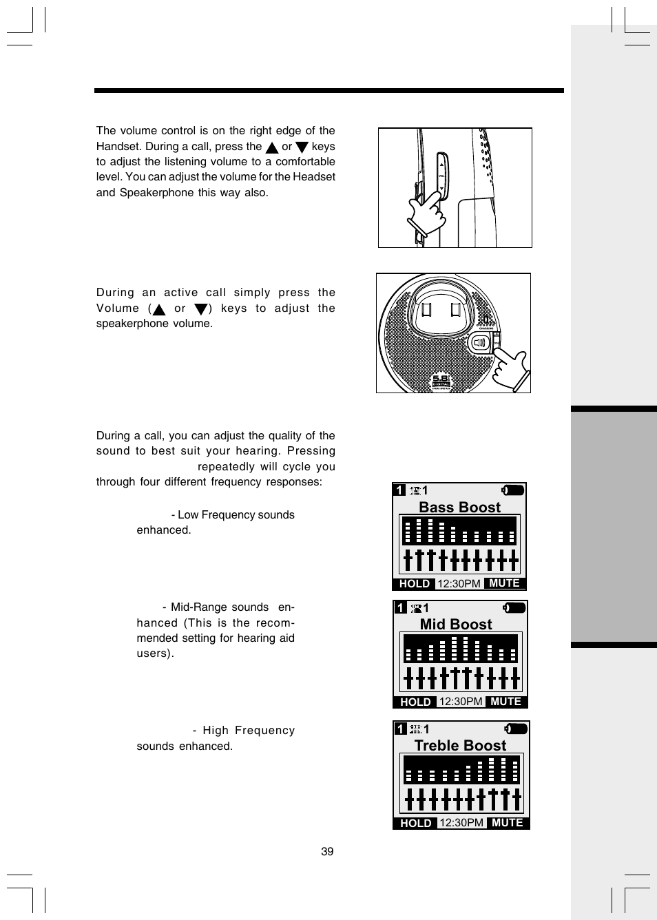 Handset and base operation, Advanced operations, Mid boost | Treble boost, Bass boost | VTech i 5803 User Manual | Page 39 / 56