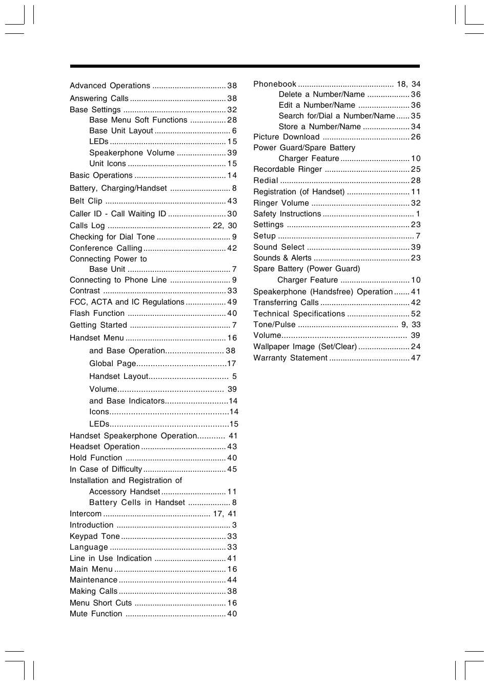 Index | VTech i 5803 User Manual | Page 55 / 56