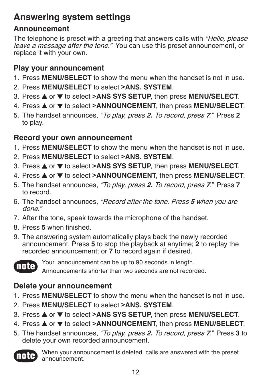 Answering system settings | VTech CS6228-3 User Manual | Page 16 / 62