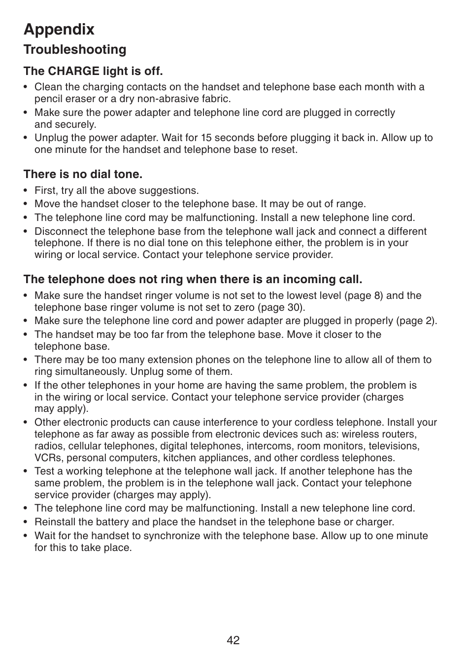 Appendix, Troubleshooting | VTech CS6228-3 User Manual | Page 46 / 62