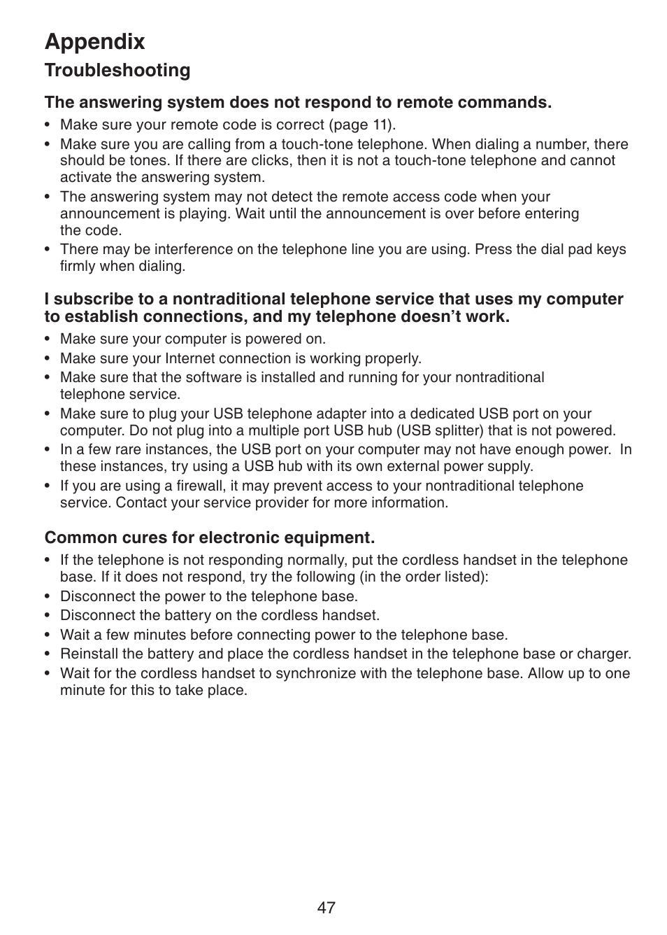 Appendix, Troubleshooting | VTech CS6228-3 User Manual | Page 51 / 62