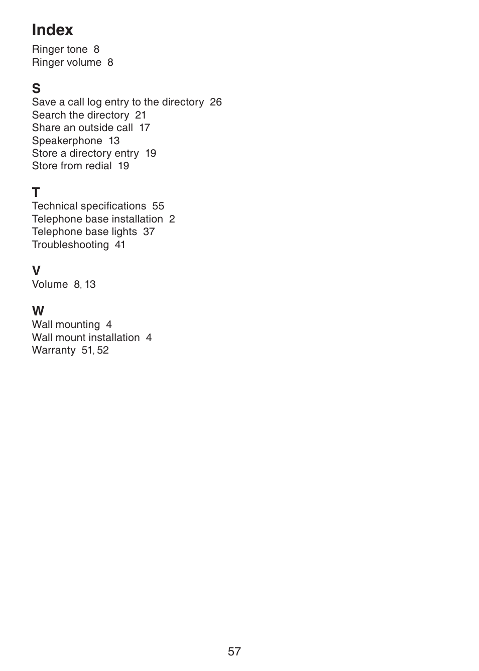 Index | VTech CS6228-3 User Manual | Page 61 / 62