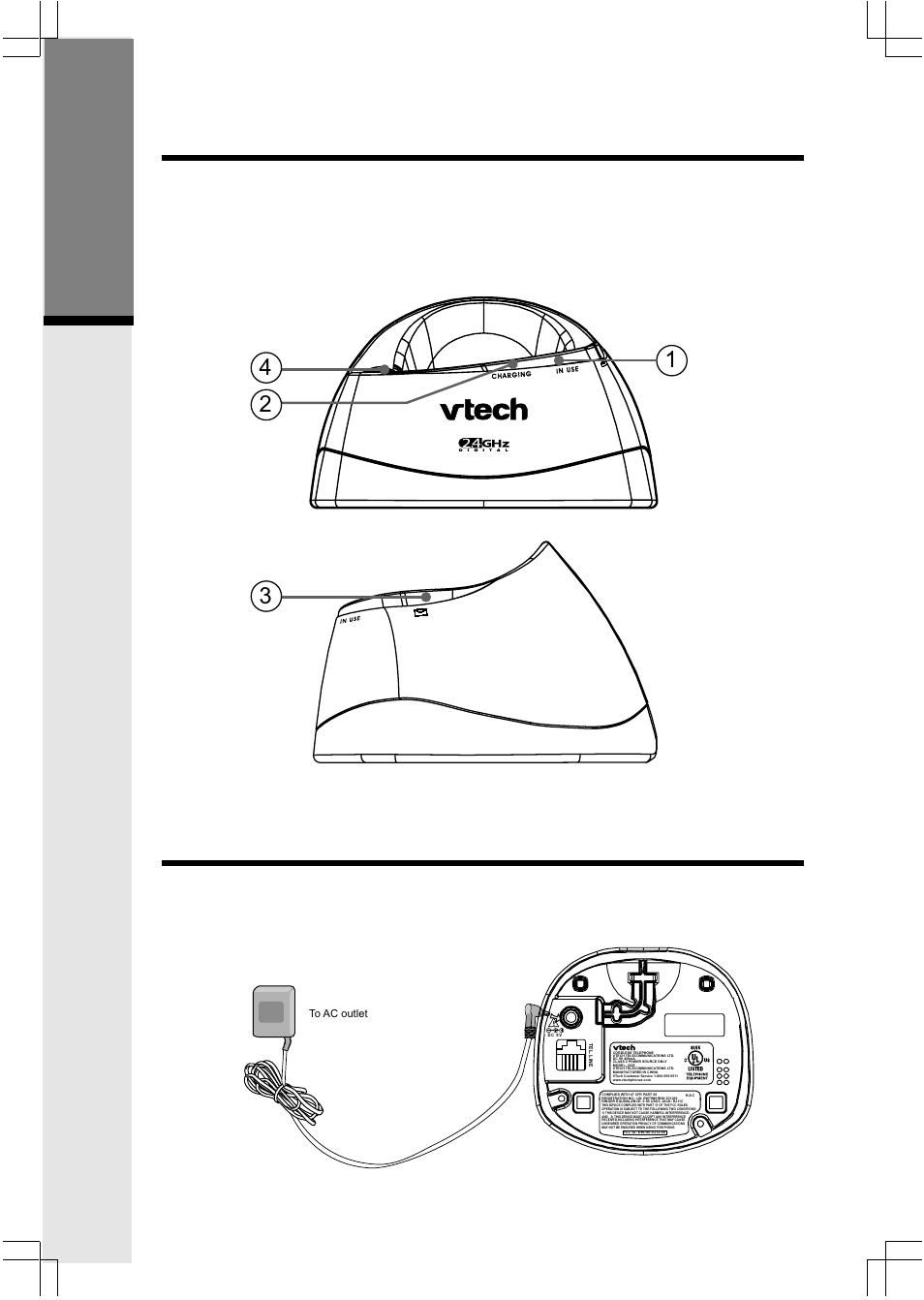 Base unit layout, Setup getting s tarted, Connecting power to base unit/handset charger | VTech 2625 User Manual | Page 6 / 37