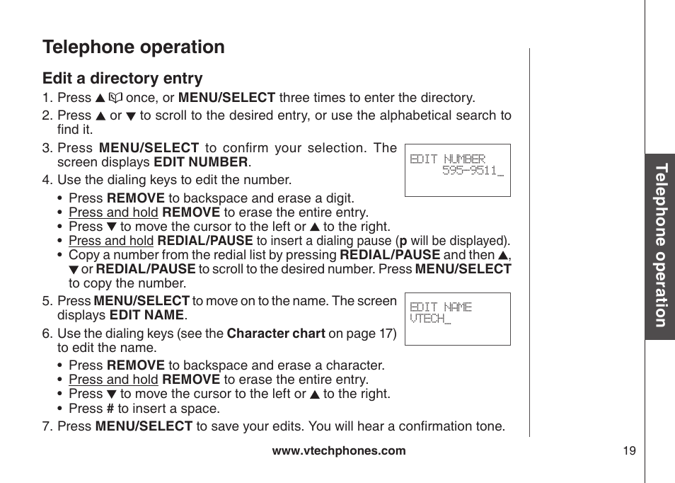 Search the drectory, Dal a drectory entry, Telephone operation | VTech LS6117-19 User Manual | Page 23 / 56