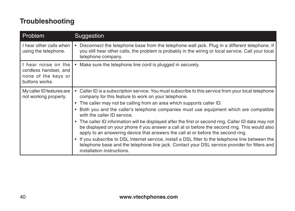 Troubleshooting | VTech LS6117-19 User Manual | Page 44 / 56