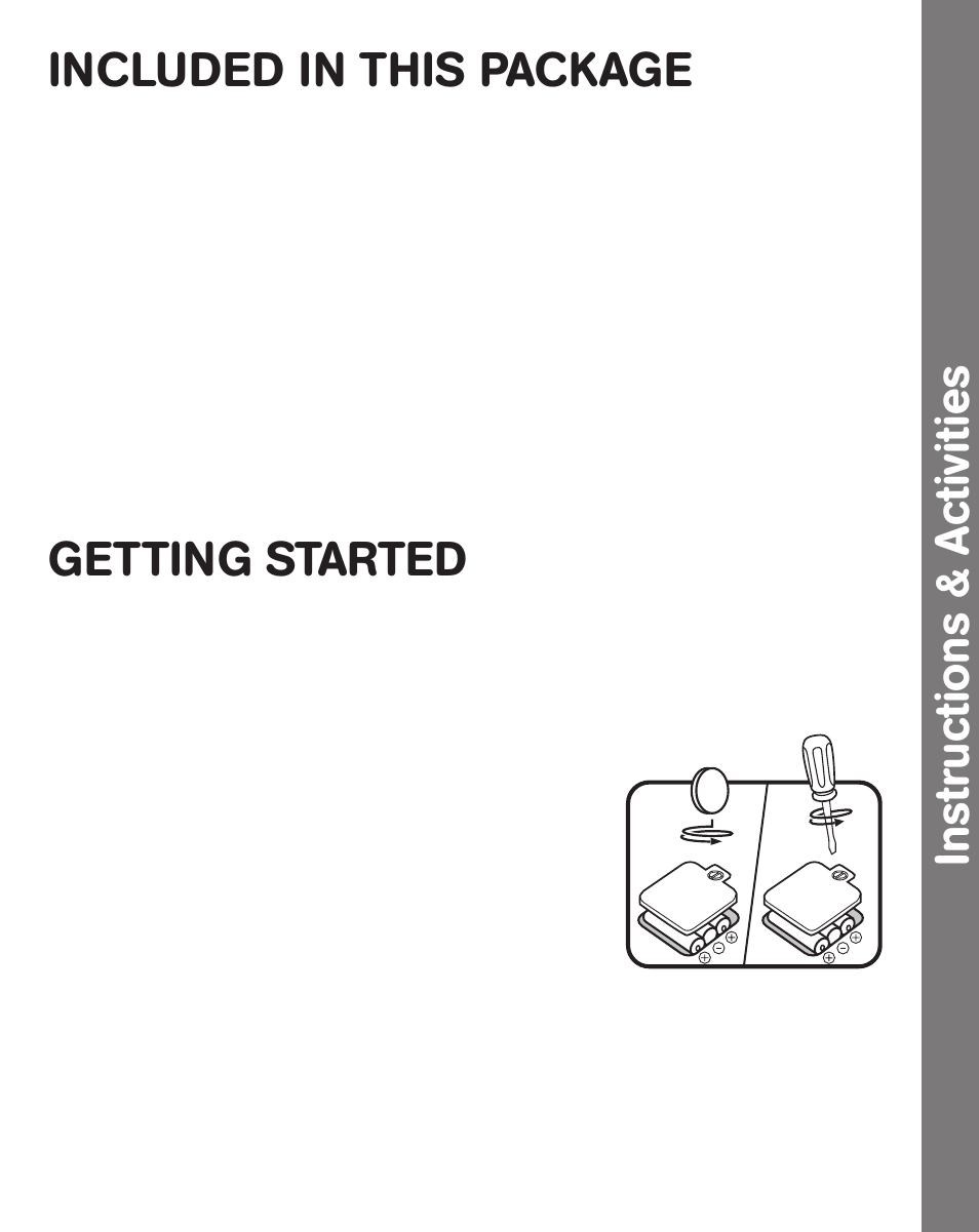 Instructions & activities, Included in this package, Getting started | VTech sit-to-stand User Manual | Page 4 / 12