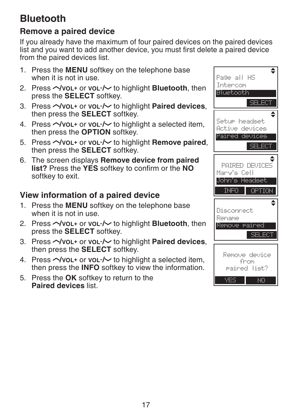 Remove a paired device, View information of a, Paired device | Bluetooth, View information of a paired device | VTech LS6245 User Manual | Page 21 / 104