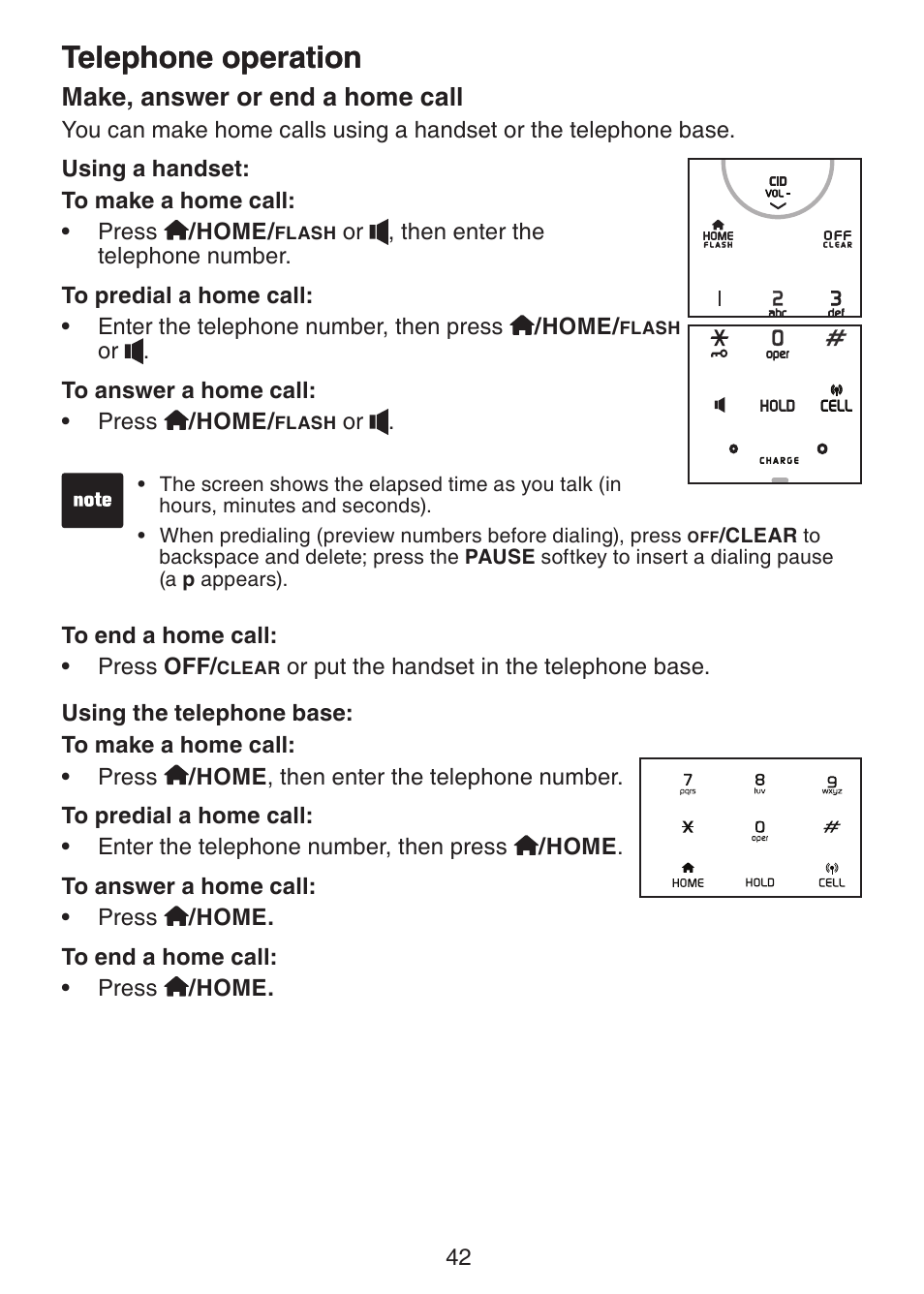 Telephone operation make, answer or end a, Home call, Telephone operation | Make, answer or end a home call | VTech LS6245 User Manual | Page 46 / 104