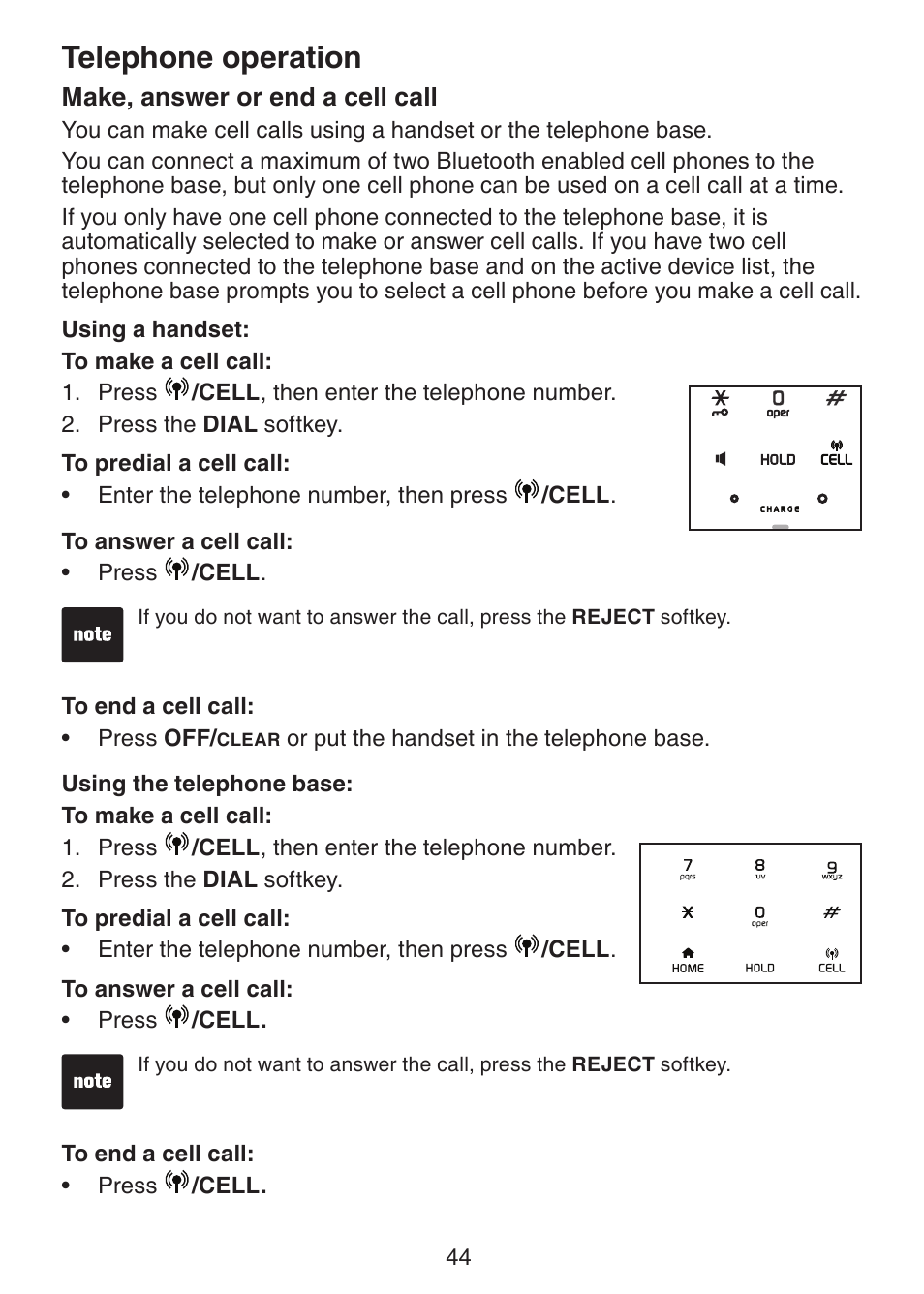 Make, answer or end a, Cell call, Telephone operation | VTech LS6245 User Manual | Page 48 / 104