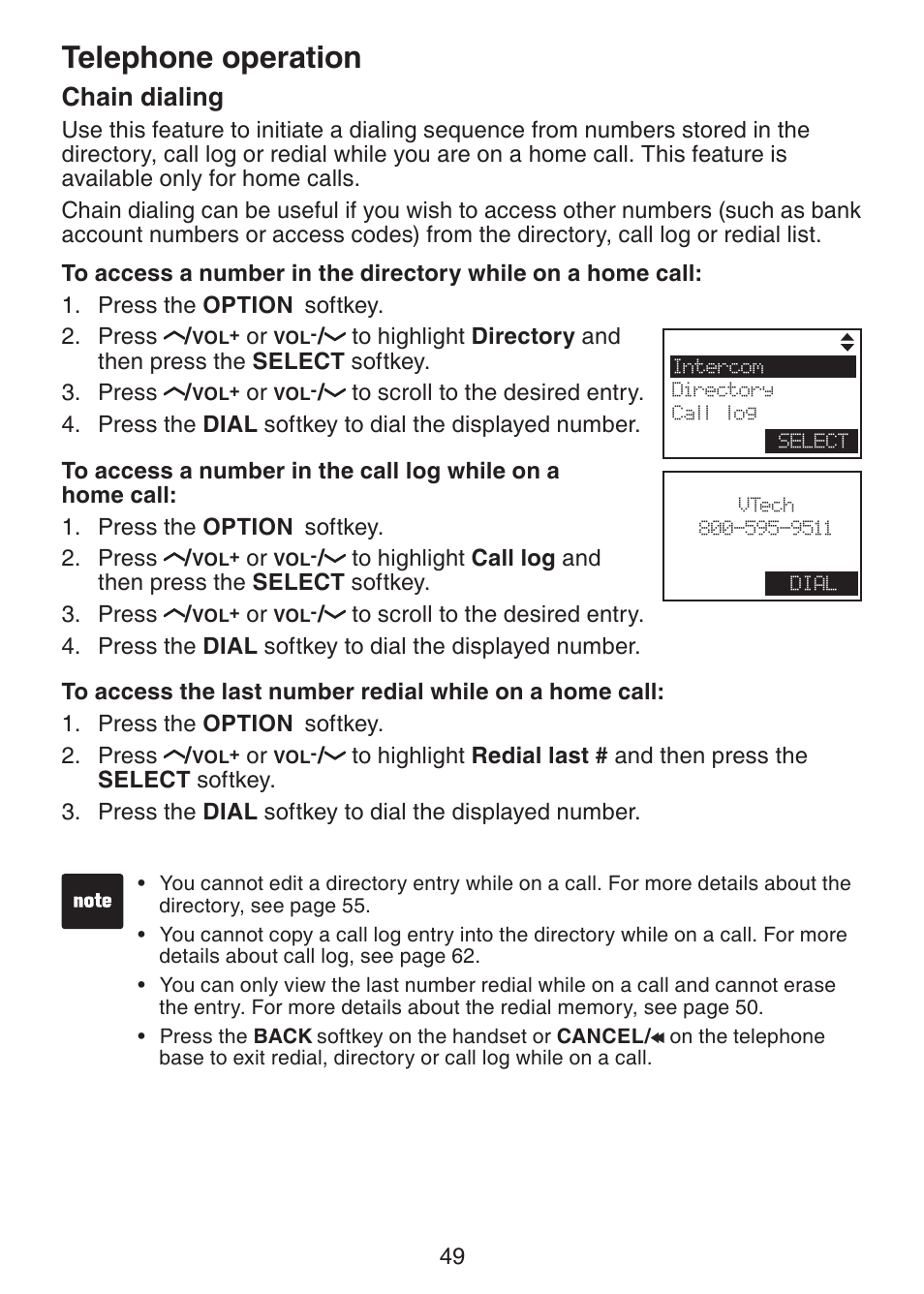 Chain dialing, Telephone operation | VTech LS6245 User Manual | Page 53 / 104